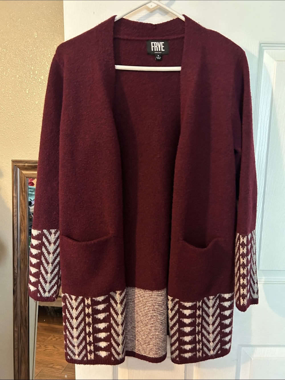 Frye cottagecore burgundy cardigan size small